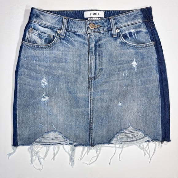 pistola Dresses & Skirts - Pistola 100% CottonDistressed Denim Skirt - Blue size 25